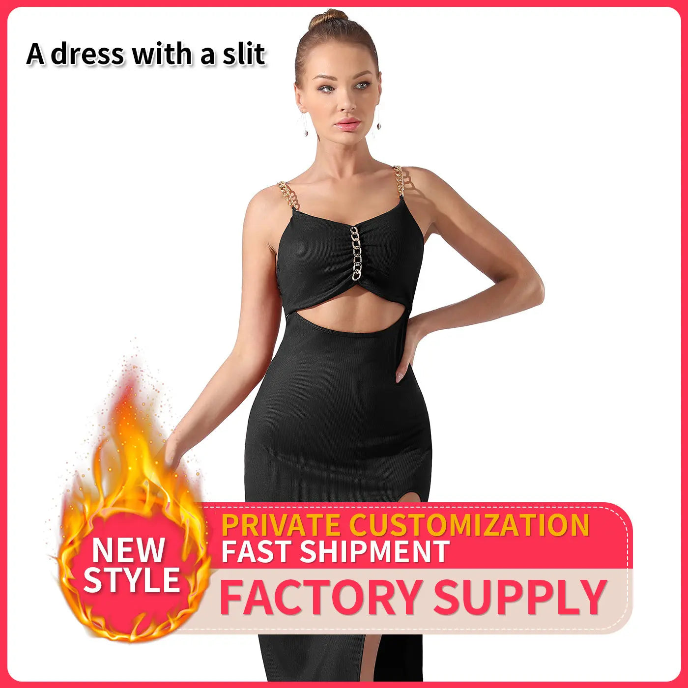 Women's Pure Color Halter Sleeveless Split Dress Lady T Fashions