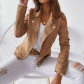 Women's Solid Color Lapel Long Sleeve Zip-Up Jacket With Pockets Casual Spring&Fall Outerwear Lady T Fashions
