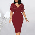 Women's Elegant Deep V Neck Wrap Bodycon Dress Back Zipper Pencil Midi Dress Lady T Fashions