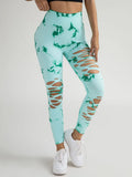 New Style Women's High-Waisted Yoga Leggings With Hollow-Out & Tie-Dye Design Lady T Fashions