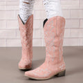 [Retro Cowgirl Boots] Retro Style Women's Western Mid Calf Boots | V-cut Embroidery Cowgirl Boots, Pointed Toe Slip On Shoes Lady T Fashions