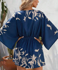 Women's Printed Batwing Sleeve Dress With Botanical Design Lady T Fashions
