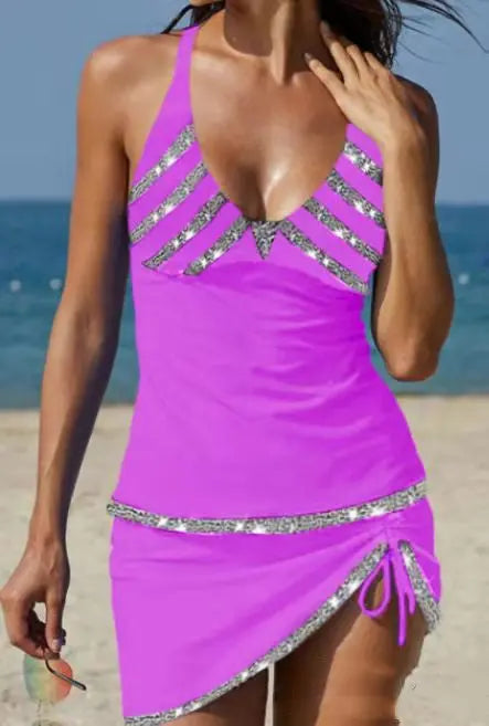 Swimsuit Women's Seaside Vacation Drawstring V-neck Sexy Split Lady T Fashions