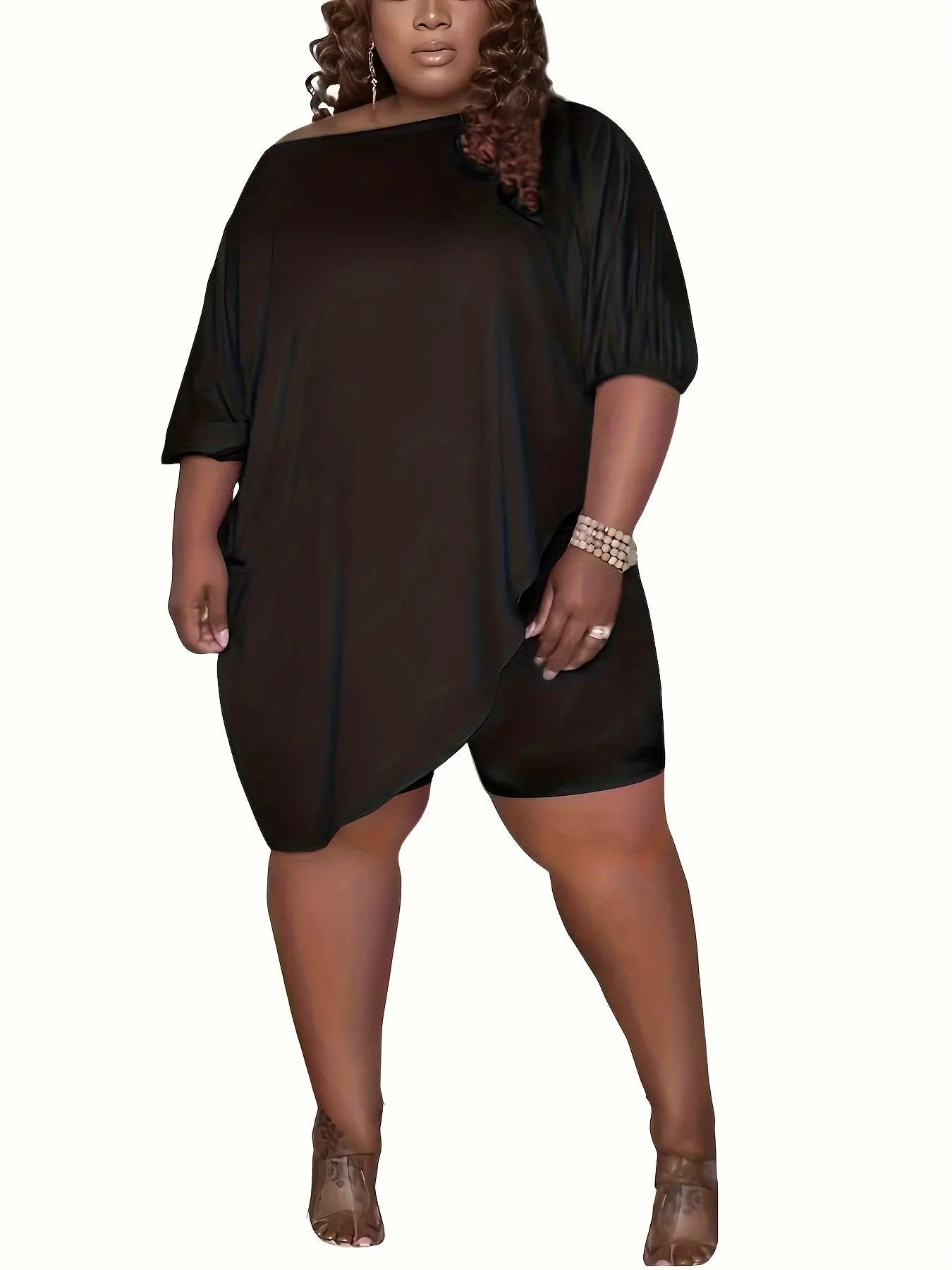 Plus Size Women 2 Piece Outfits Tracksuits Short Sleeve Slant Tops Bodycon Shorts Sets Lady T Fashions