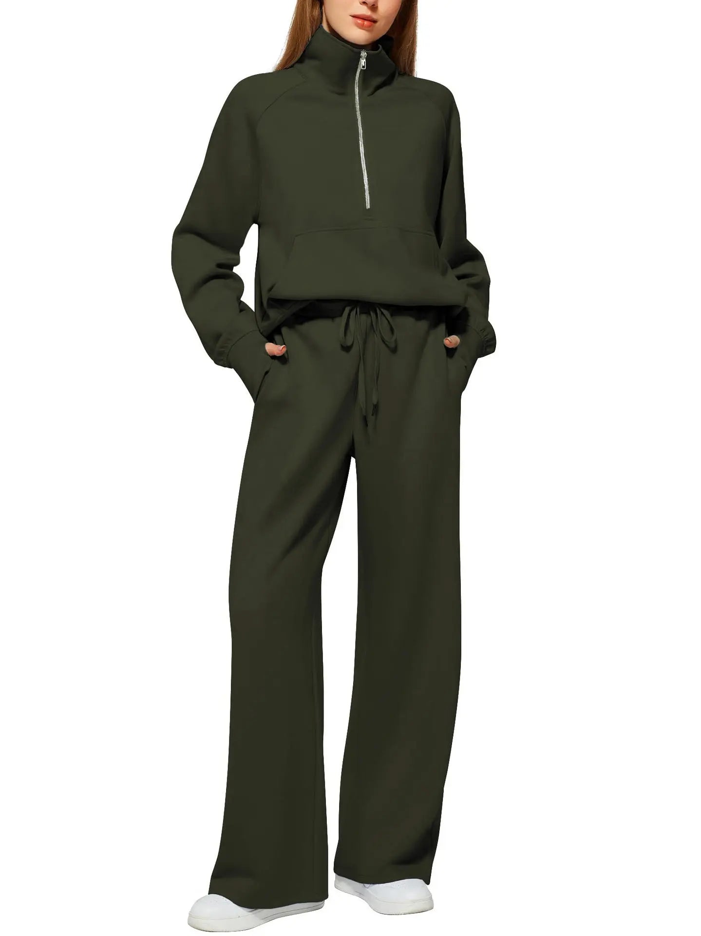 Solid Color Long-sleeved Sweater Trousers Suit Women's Suit Lady T Fashions