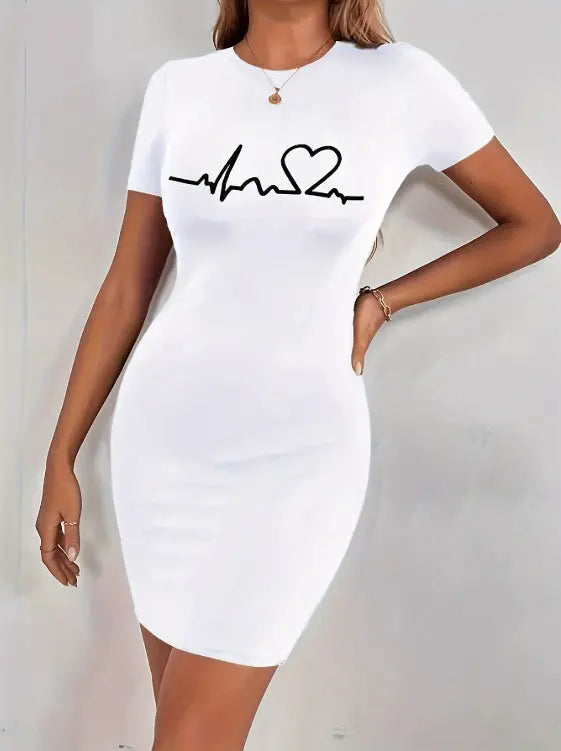 Ladies' Round Neck Solid Color Letter Printed Fashionable Dress Lady T Fashions