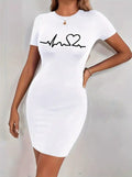 Ladies' Round Neck Solid Color Letter Printed Fashionable Dress Lady T Fashions