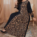 Womens Leopard Print Maxi Dresses Color Block Long Sleeve Dress Casual Summer Dresses Lady T Fashions