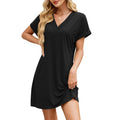 Solid Color And V-neck Loose Short Sleeve Casual Dress Lady T Fashions