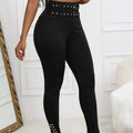 Ladies' Solid Color Casual Style Tight Fitting High Waist Slim Fit Slit Detail Pants Waist Ring Fake Belt Design Sense Tapered Pants Lady T Fashions