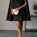 Women's Elegant Solid Color V Neck Double-Breasted Cape Blazer Dress Spring & Summer Party Banquet Outfit Lady T Fashions