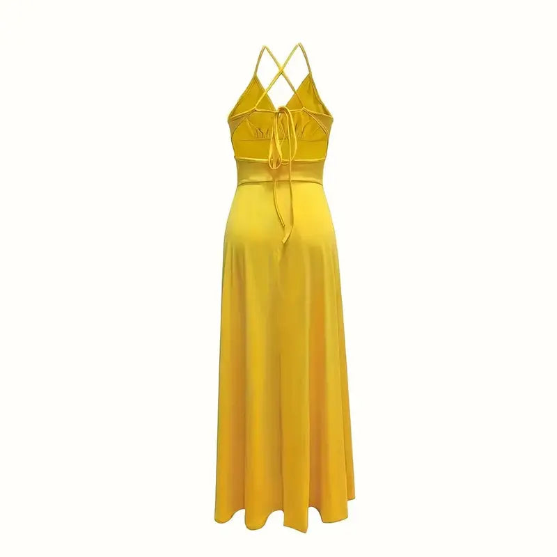 Women's Sexy Deep V Neck Maxi Dress Spaghetti Strap Sleeveless Backless High Slit Long Dress Lady T Fashions