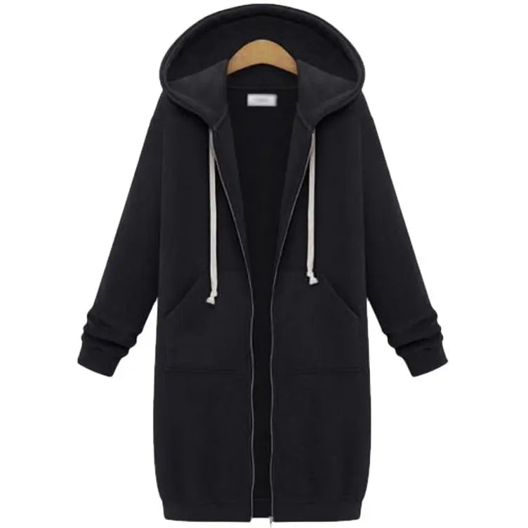 Hooded Long Sleeve Sweater Fleece Long Jacket Lady T Fashions