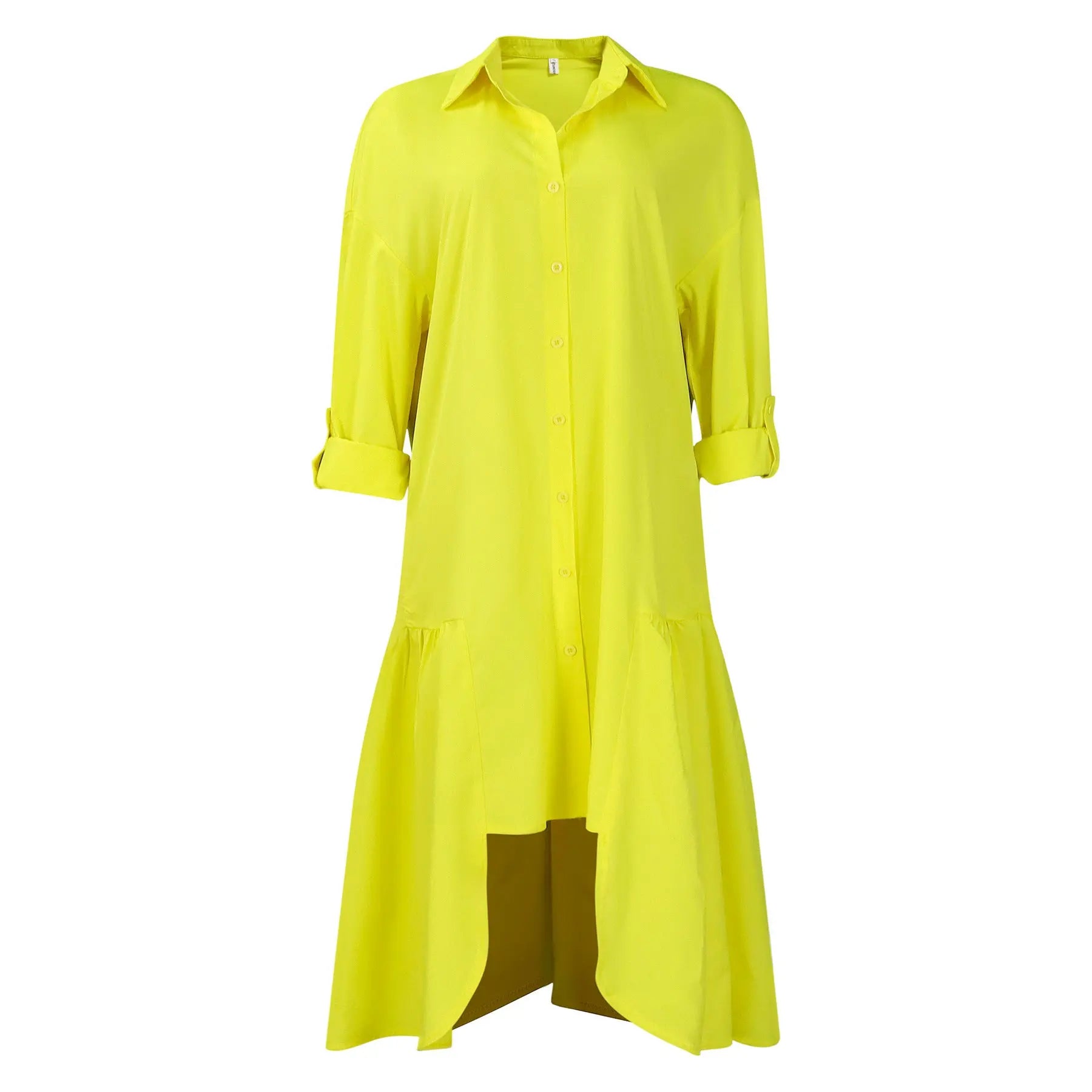 Loose-fitting Long Sleeves Irregular Midi Dress Solid Color Lady T Fashions