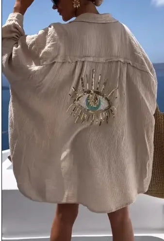 Women's Outdoor Beach Shirt Casual Sequin Beaded Shirt Lady T Fashions