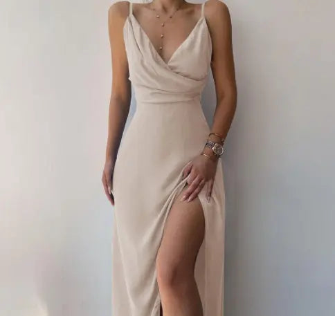 V-neck Slit Sling Dress Summer Fashion Sexy Slim Suspender Dresses For Women Clothing Lady T Fashions