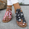 Women's Flag Pattern Slide Sandals, Bowknot Toe Loop Slip On Flat Shoes, Casual Sandals For The 4th Of July Summer Casual Shoes For Independence Day Lady T Fashions