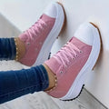 Women's Chunky Canvas Shoes, Non Slip Lace Up Casual Sneakers, Thick Sole Running Sports Shoes Lady T Fashions