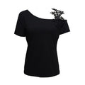 Ladies' Solid Color Lace Appliqu E Shoulder Strap Slanted Shoulder Collar Off Shoulder Elegant Design T-shirt Top Lady T Fashions