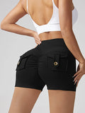 V-waist Stretch Yoga Workwear, Pocket Button Tight Pants, Women's Peach Hip Running And Fitness Shorts Lady T Fashions