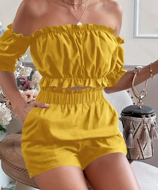 Two Pieces Of Short Sleeve Shorts For Women Lady T Fashions