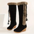 Women's Wedge Knee High Snow Boots, Plush Comfy Lace Up Round Toe Shoes, Winter Thermal Shoes Lady T Fashions