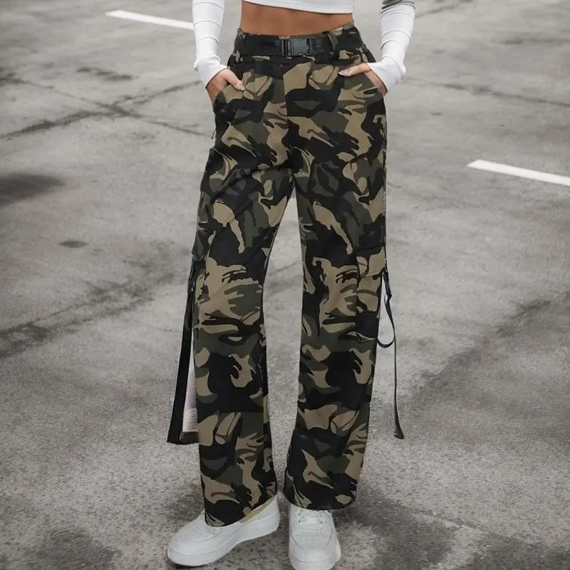 Multi-pocket Lace-up Loose Street Straight-leg Trousers Lady T Fashions