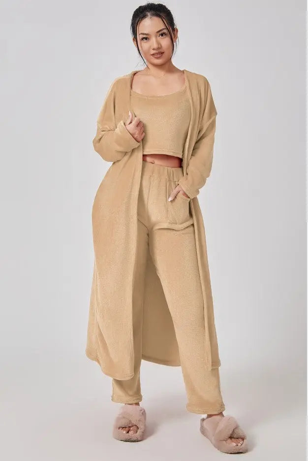 Cozy Pajama Set, 3 Piece Lounge Set, Cute Loungewear, Warm Suit Sets, Matching Set, Lounge Set, 3 Piece Pant Sets, Women Winter Dress Lady T Fashions