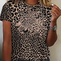 Women's Leopard Print Round Neck T-Shirt - Wild Chic Summer Short Sleeve Top Lady T Fashions