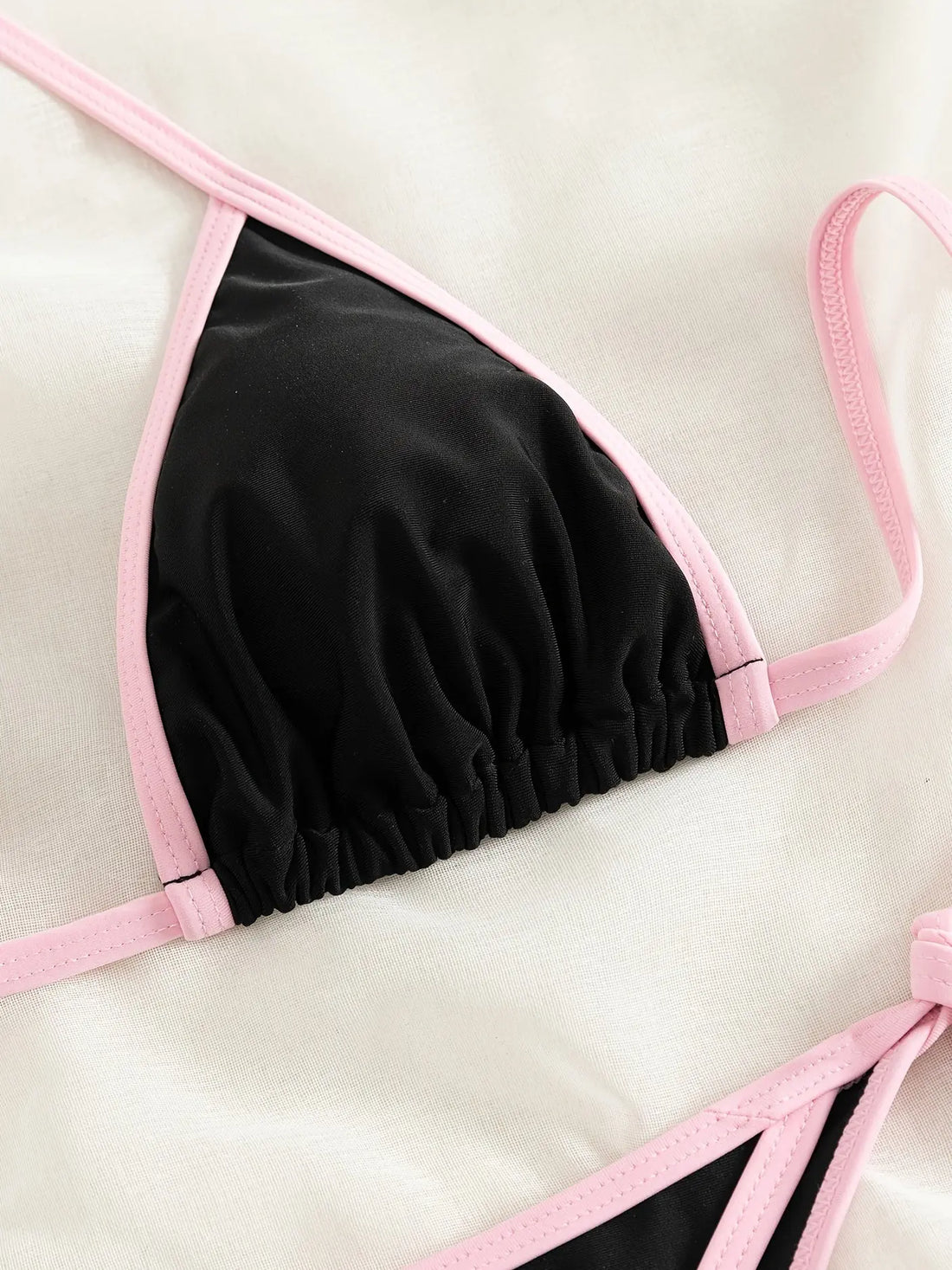 Contrast Trim Tie Side 2 Piece Bikini Swimsuit, Triangle Halter Tie Back Neck Stretchy Beachwear, Cute & Sexy, Women's Swimwear & Clothing Lady T Fashions
