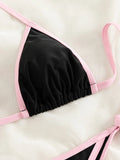 Contrast Trim Tie Side 2 Piece Bikini Swimsuit, Triangle Halter Tie Back Neck Stretchy Beachwear, Cute & Sexy, Women's Swimwear & Clothing Lady T Fashions