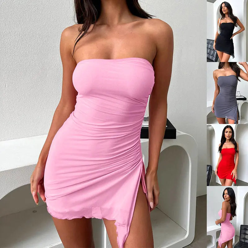 Y2K Tube-top Split Dress Summer Ins Fashion Backless Short Dresses For Women Lady T Fashions