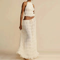 2pcs Women's Dress Suit Sexy Sleeveless Backless Cropped Halter Top And Pleated Long Skirt Beach Clothing Lady T Fashions