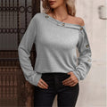 Women's Stylish Buttoned Off Shoulder Long Sleeve Top Lady T Fashions