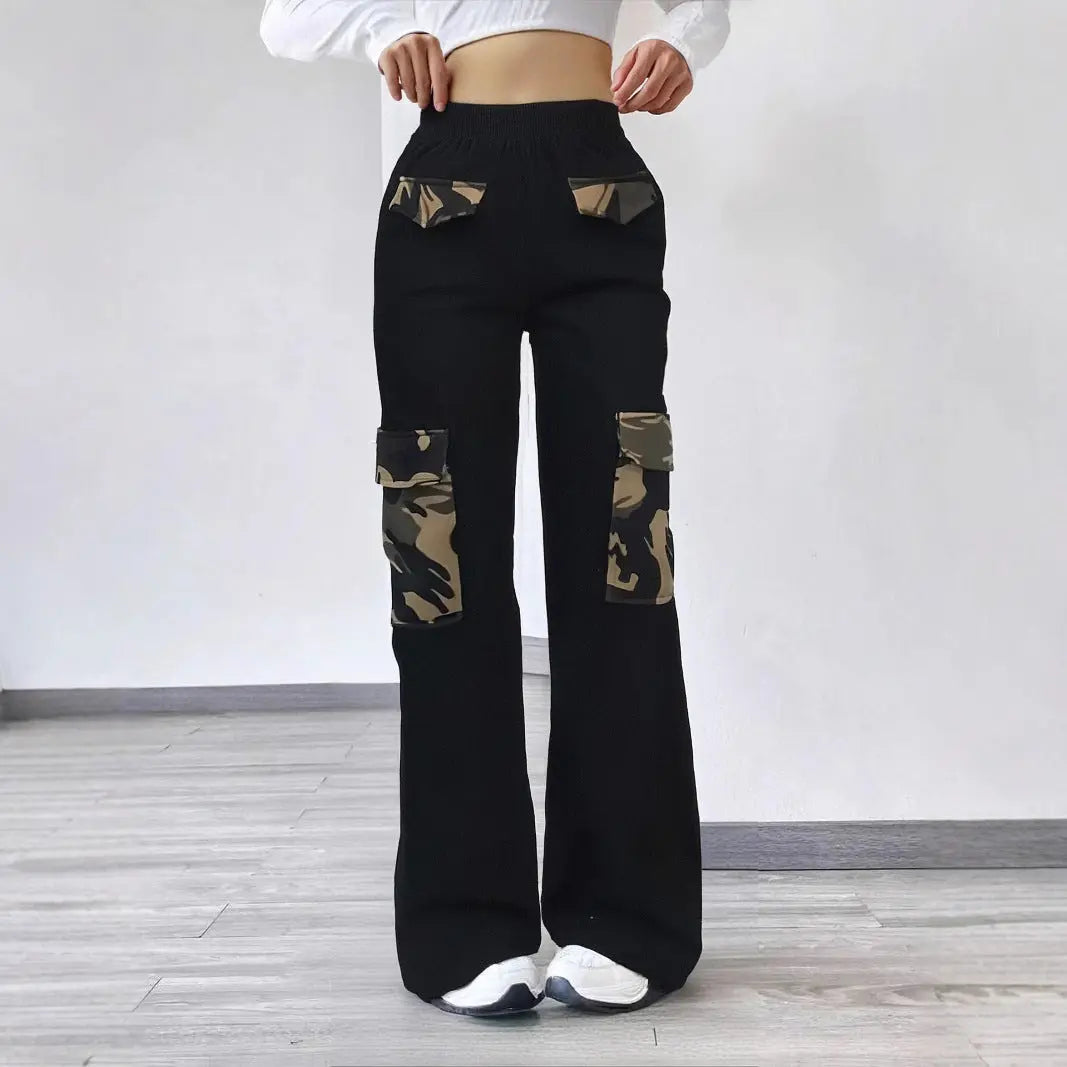 High Street Fashionable Overalls Pocket Camouflage Stitching Trousers Lady T Fashions