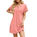 Solid Color And V-neck Loose Short Sleeve Casual Dress Lady T Fashions