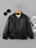 [Fleece-Lined Jacket] Cozy Fleece-Lined Boys' Zip-Up Jacket | Casual Stand Collar, Long Sleeve Outerwear for Fall/Winter Lady T Fashions