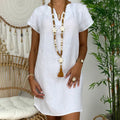 Womens Summer Casual Solid Color V Neck Short Sleeve Dresses Boho Beach Sundresses Lady T Fashions