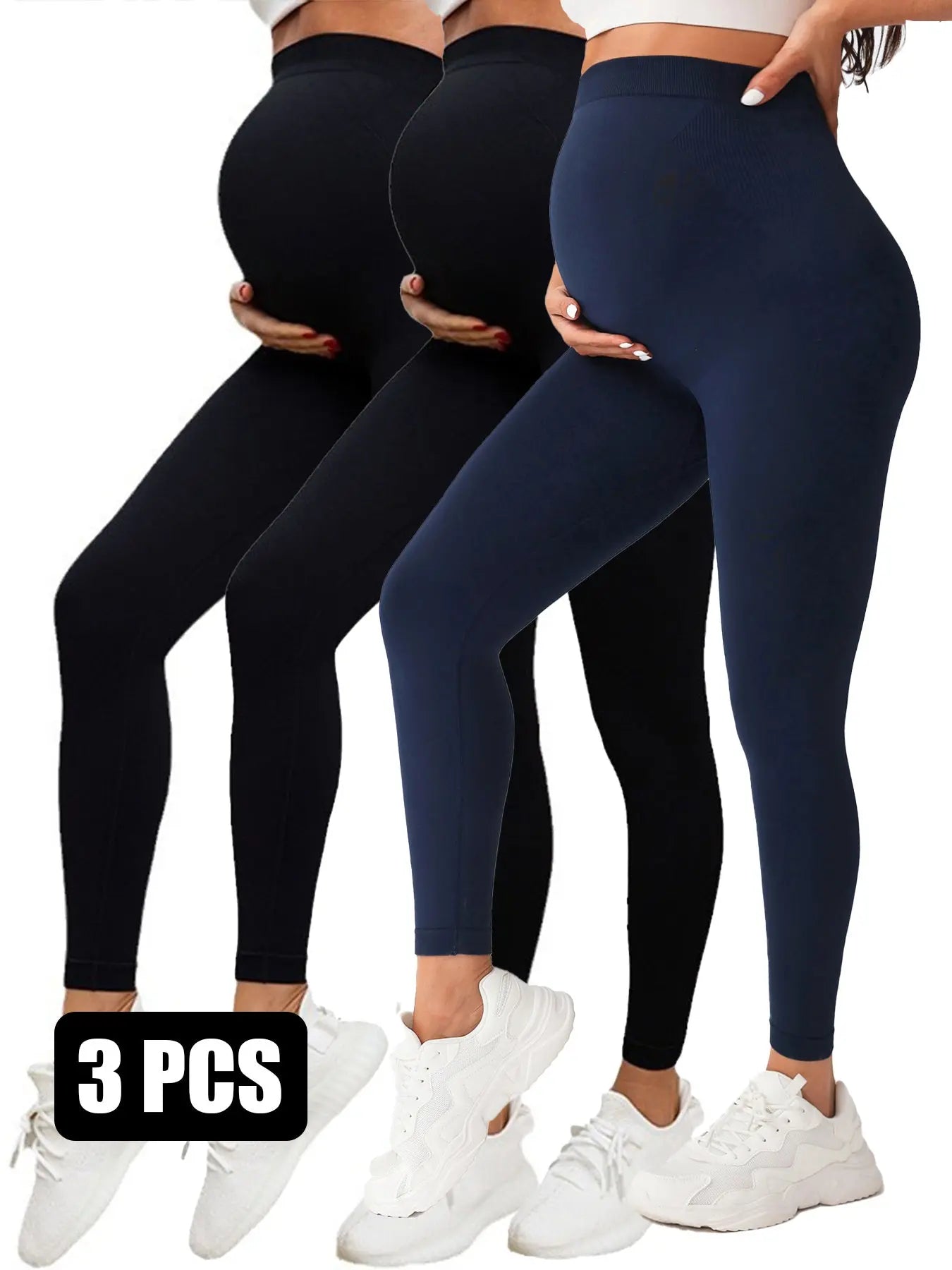 3 Pack Maternity High-Waisted Seamless Yoga Pants For Women - Tummy Support Fitness Leggings Lady T Fashions