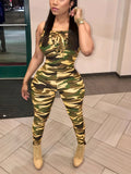Sleeveless Leopard Print Sexy Jumpsuit, Skinny Camouflage Knitted Jumpsuit, Women's Clothing Lady T Fashions