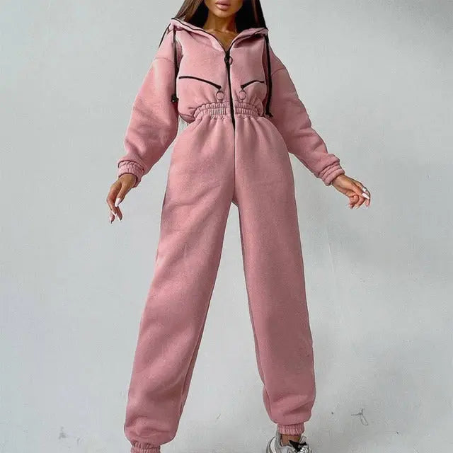 Casual Women Basic Hoodie Two Piece Sets Zipper Drawstring Lady T Fashions