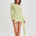 Fashion Slim Long-sleeved Dress Y2K Sexy Hip-hugging V-shaped Backless Short Dresses Womens Clothing Lady T Fashions