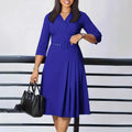Women's Elegant V-Neck Cross-Wrap A-Line Dress With Belt & Ruffled Hem - Office & Casual Solid Dress For Spring&Summer Lady T Fashions