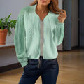 Women's Solid Color Jacquard Short Sleeve Casual Jacket Baseball Collar With Zipper Spring & Fall Lightweight Outerwear Lady T Fashions