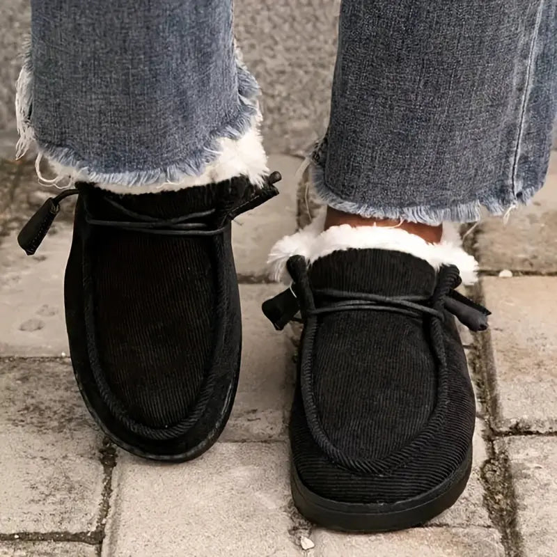 Women's Fluffy Plush Lined Sneakers, Thermal Soft Sole Low Top Shoes, Winter Warm Outdoor Walking Flat Shoes Lady T Fashions