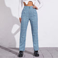 Mid-rise Plaid Print Temperament Commuting Literary Style Slightly Flared Wide-leg Pants Trousers Casual Pants Lady T Fashions