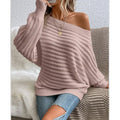 Women's Off Shoulder Sweater Batwing Sleeve Pullover Top Fall Casual Loose Knit Long Sleeve Lady T Fashions