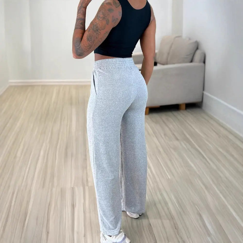 Solid Color High Waist Lace-up Elastic Waist Trimming Casual Trousers Lady T Fashions