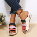 Women's Colorblock Wedge Sandals, Open Toe Hollow Out Slip On Slides Shoes, Casual Outdoor Slides Lady T Fashions