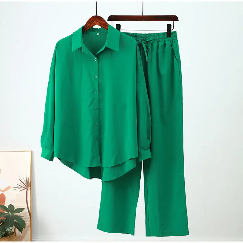 European And American Ins Style Solid Color Leisure Fashion Long Sleeve Blouse And Pants Lady T Fashions
